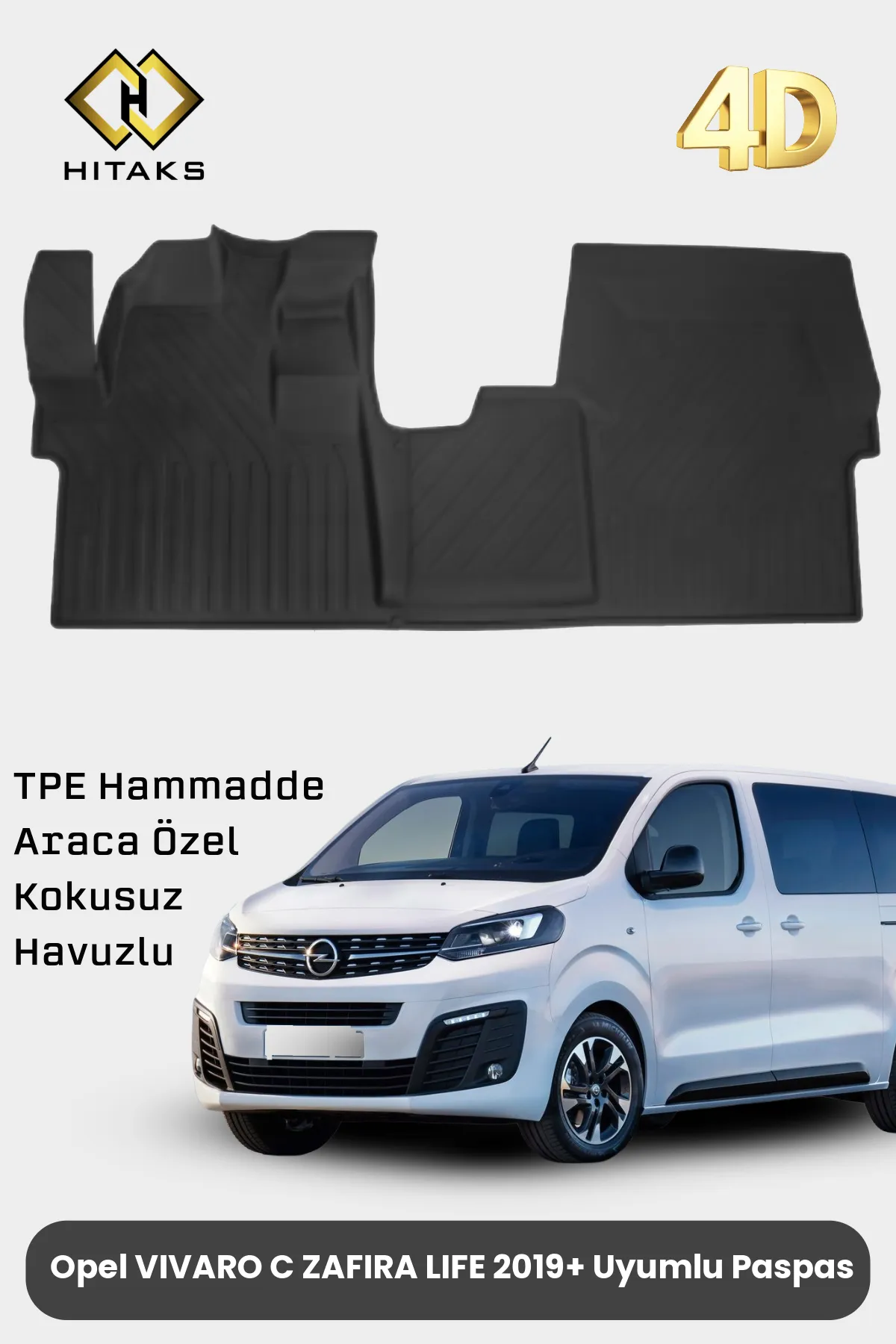 Opel Vivaro Zafira Life Paspas 2019 Sonrası 4D Araca Özel Siyah Paspas Takımı