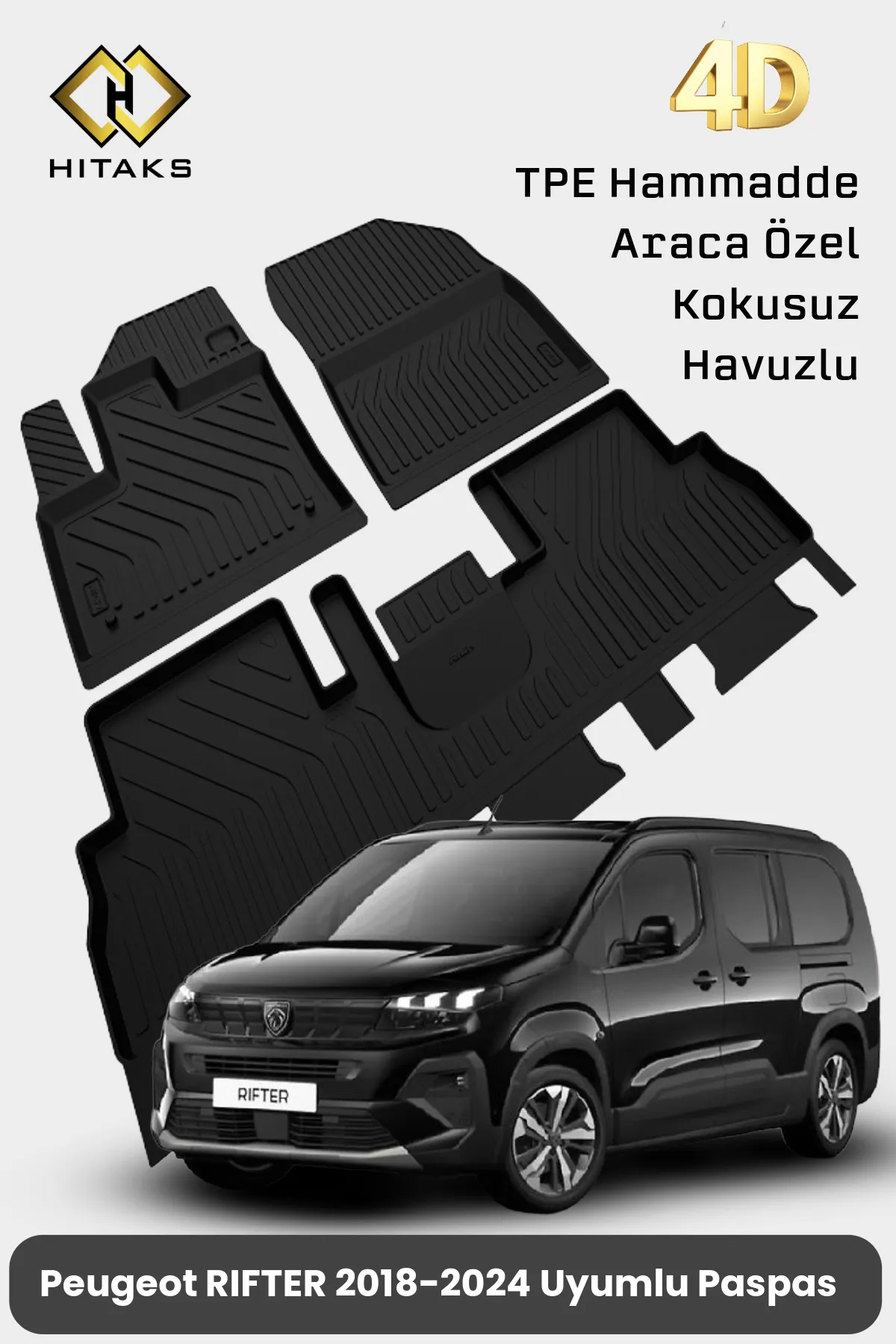 Peugeot Rifter Havuzlu 4D Paspas 2025 2026 Uyumlu - Araca Özel Paspas
