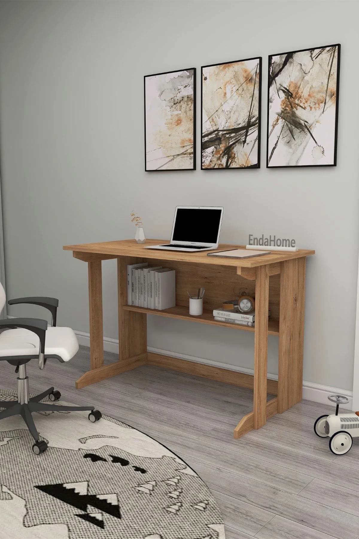 Pillar Kütüphaneli Geniş Çalışma Masası 100x56 Cm Atlantik Çam