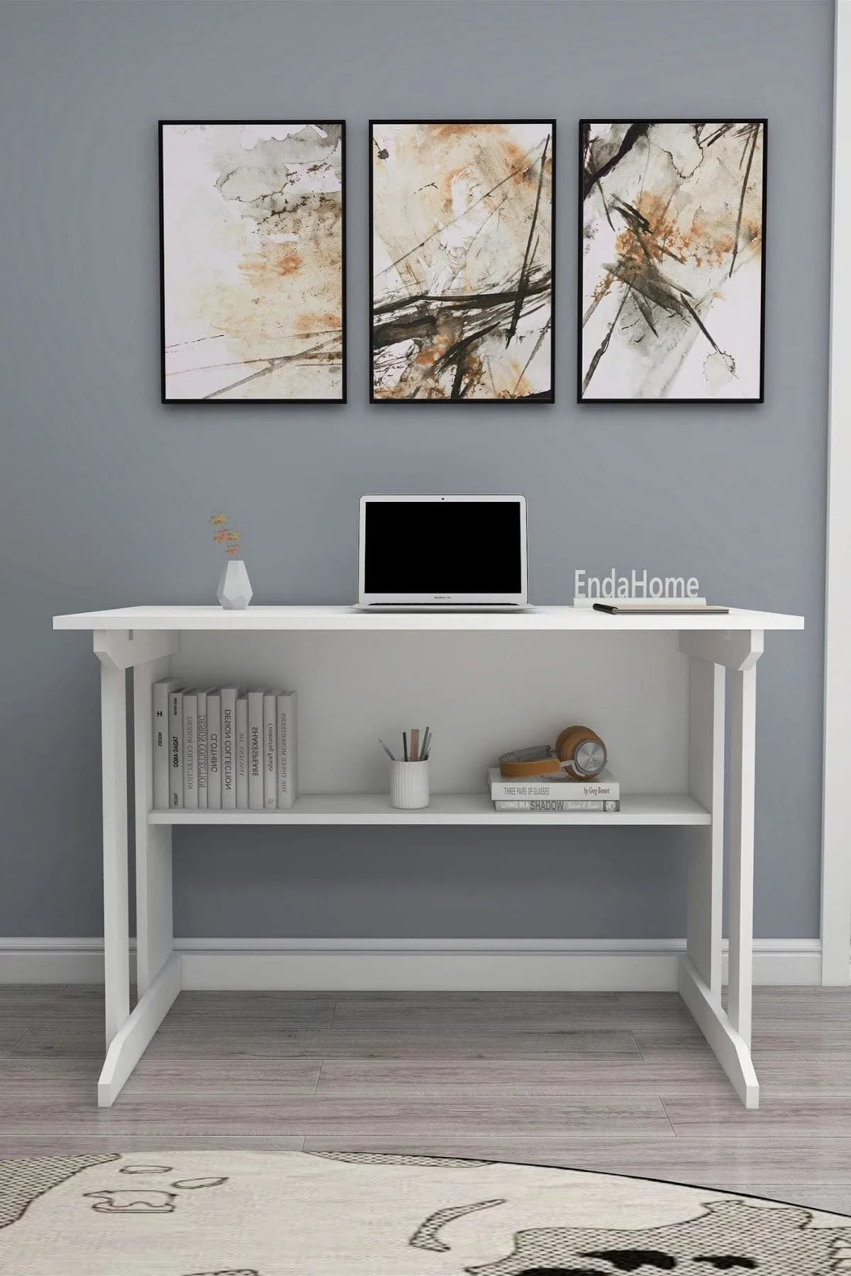 Pillar Kütüphaneli Geniş Çalışma Masası 100x56 Cm Beyaz