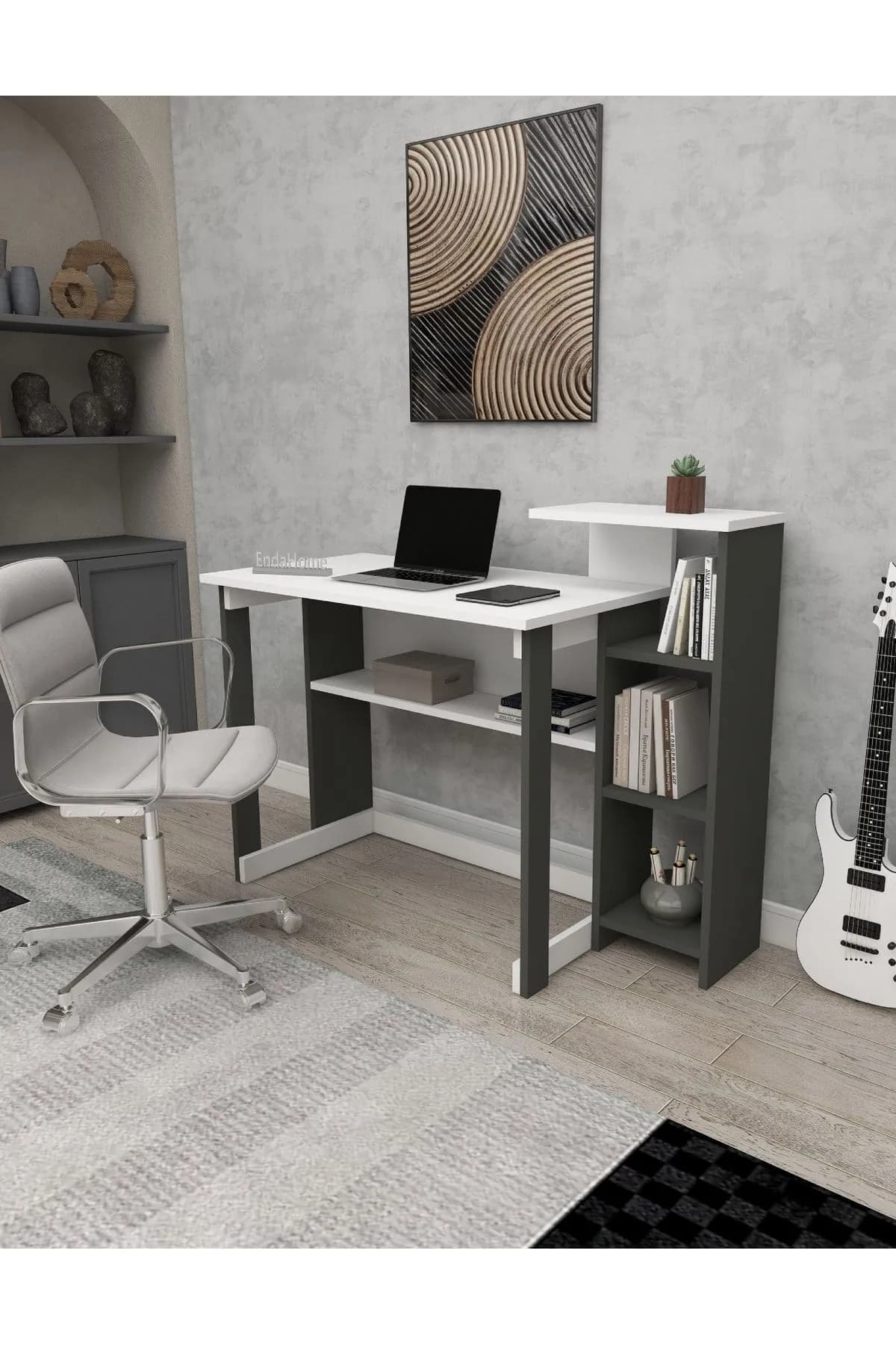 SAYE 5 Raflı Kitaplıklı Çalışma Masası Antrasit - Beyaz