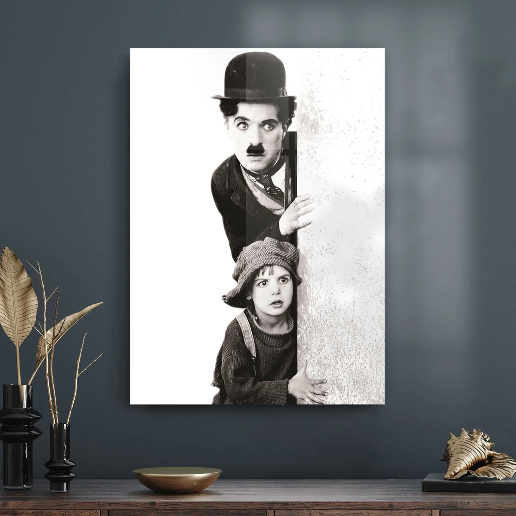 Decovetro Charlie Caplin ve Çocuk Cam Tablo 70x100 cm