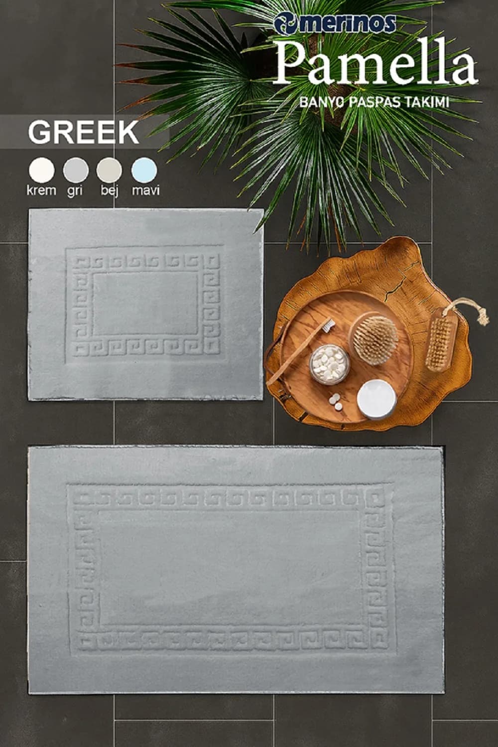 Merinos Pamella 2 Li Banyo Paspas Takımı Greek Gri