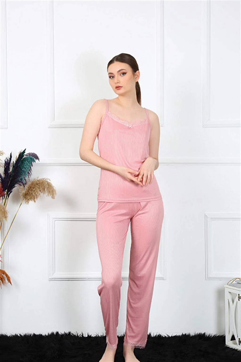 Angelino Kadın İp Askılı Somon Pijama Takım 4136