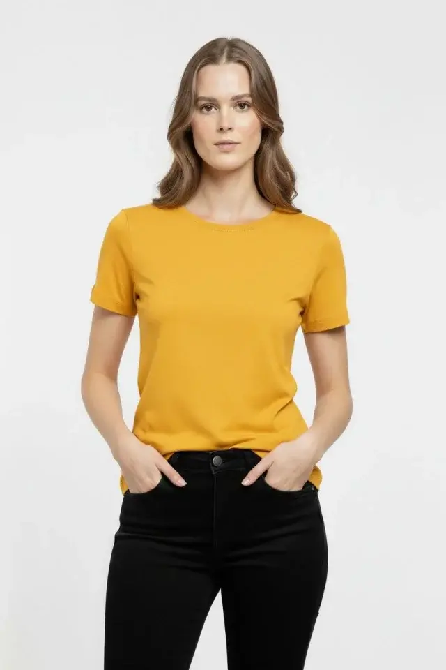 Tişört Bisiklet Yaka Slim Fit Likralı Tişört Günlük Basic Body