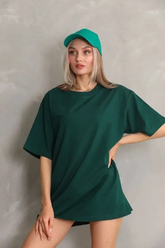 Regular Fit Tişört Bisiklet Yaka Yazlık Kısa Kol Basıc T-Shirt - Yeşil