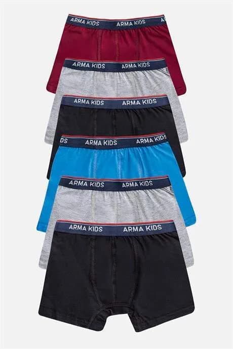 Erkek Çocuk Boxer 6'lı Paket Renkli, Pamuklu ve Likralı Esnek Kumaş