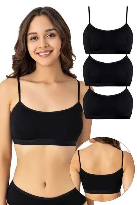 Kadın Pamuklu Likralı İp Askılı Çıkarılabilir Pedli Yarım Atlet Büstiyer 3'lü Paket