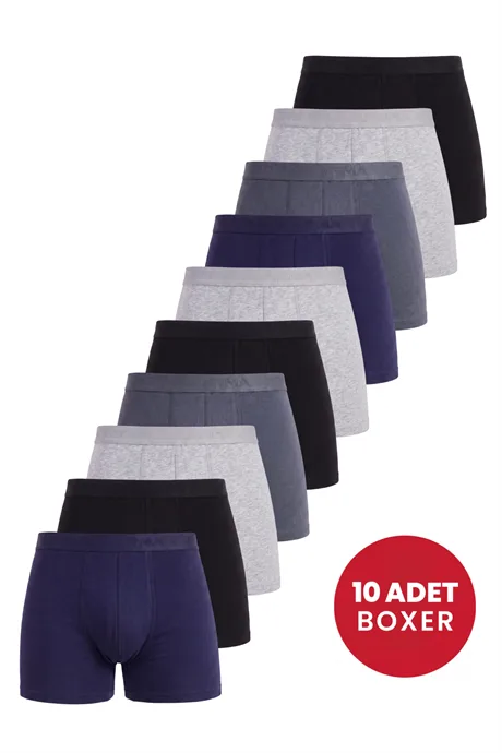 Erkek Renkli Boxer 10'lu Paket Pamuklu Likralı Yumuşak ve Esnek Kumaş