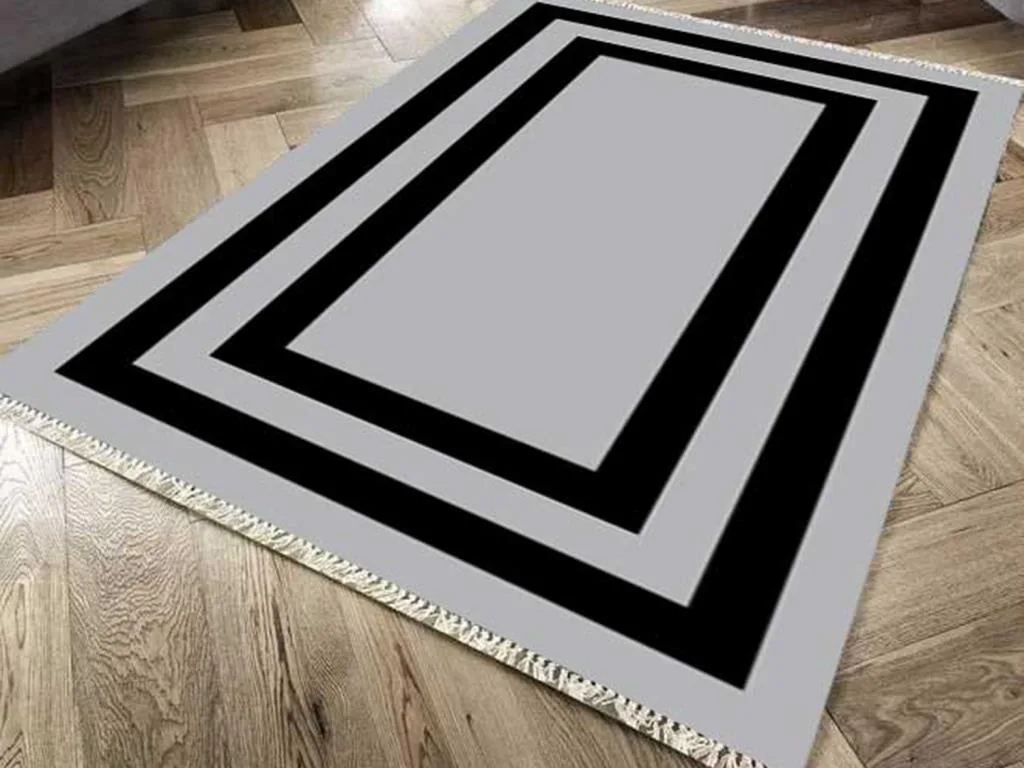 Kaymaz Taban Dijital Baskı Kadife Halı Geometric Gri 150x220 Cm