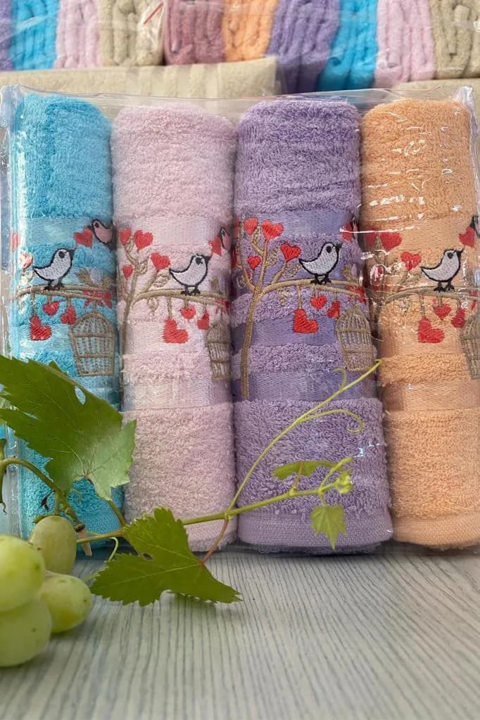 Softy Bird 4'lü Nakışlı Çeyizlik Havlu Takımı