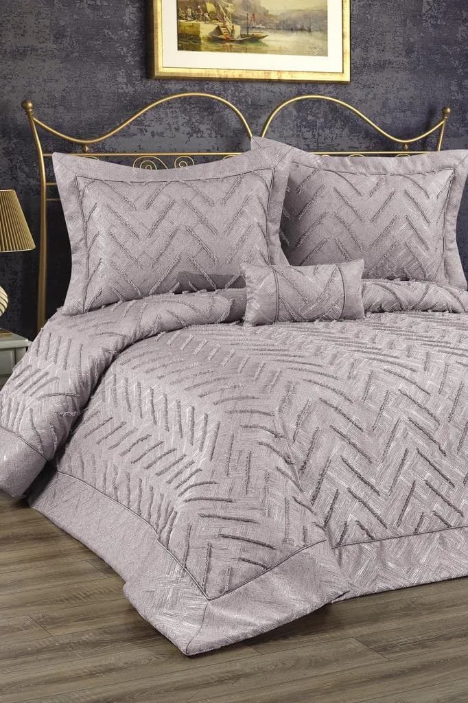 Efsane Dolgulu Pamuklu Çift Kişilik Yatak Örtüsü Gri
