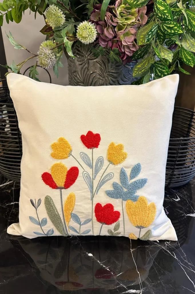 Diyar Lüx Nakışlı Keten Kırlent Kılıfı 45x45 cm