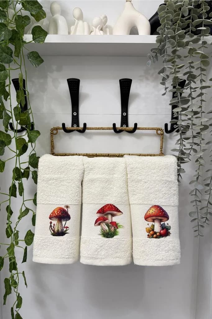 Mantar Baskılı 3lü Mutfak Havlu Takımı 30x50 Cm