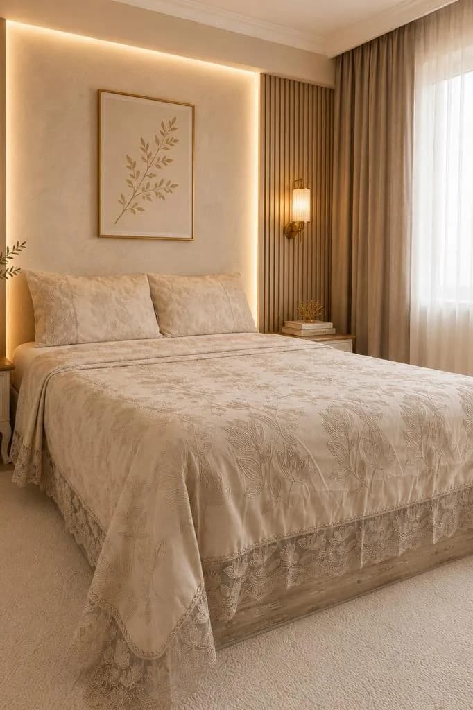 Juliet Nakışlı Şönil 3 Parça Çift Kişilik Yatak Örtüsü
