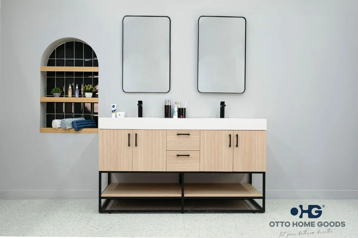 Solana Doğal Meşe 36" İkili Lavabo Banyo Dolabı