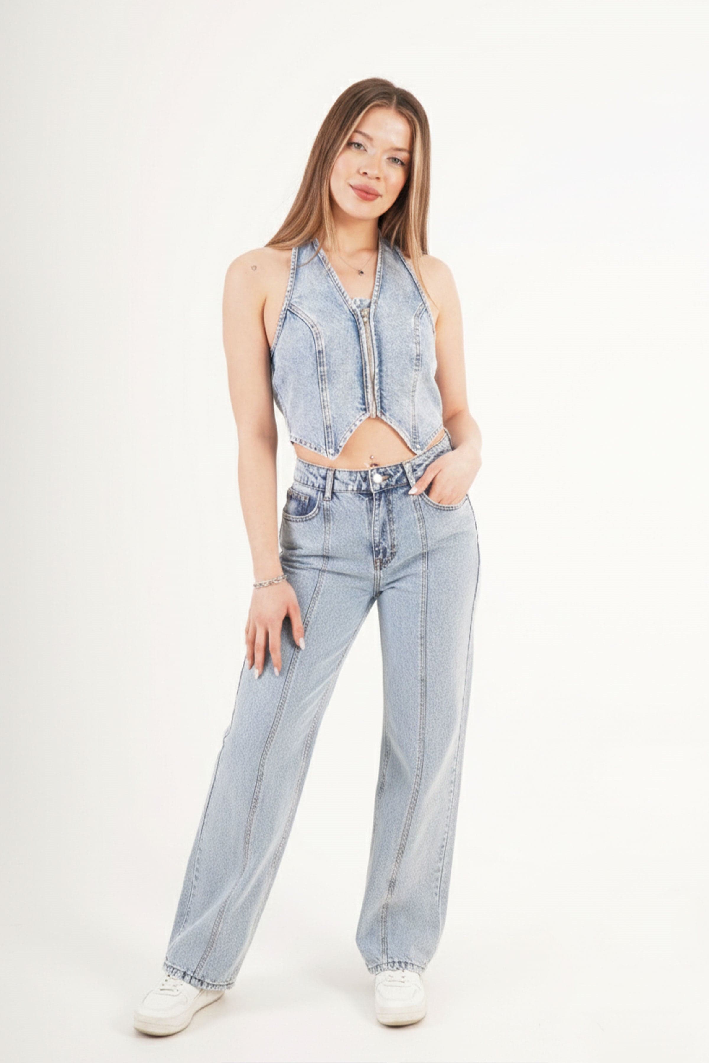 Denim Urban Retro Kot Yelek Jean Toptan Takım - Kot