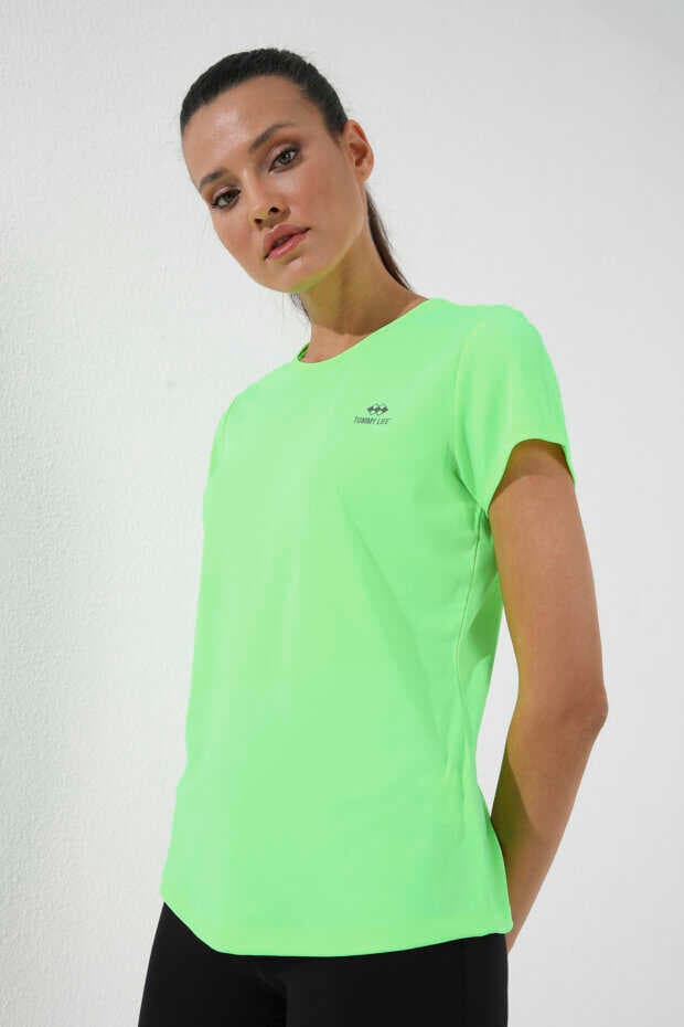 Tommylife Toptan Neon Yeşil Basic Kısa Kol Standart Kalıp O Yaka Kadın T-Shirt - 97144 - NEON YEŞİL