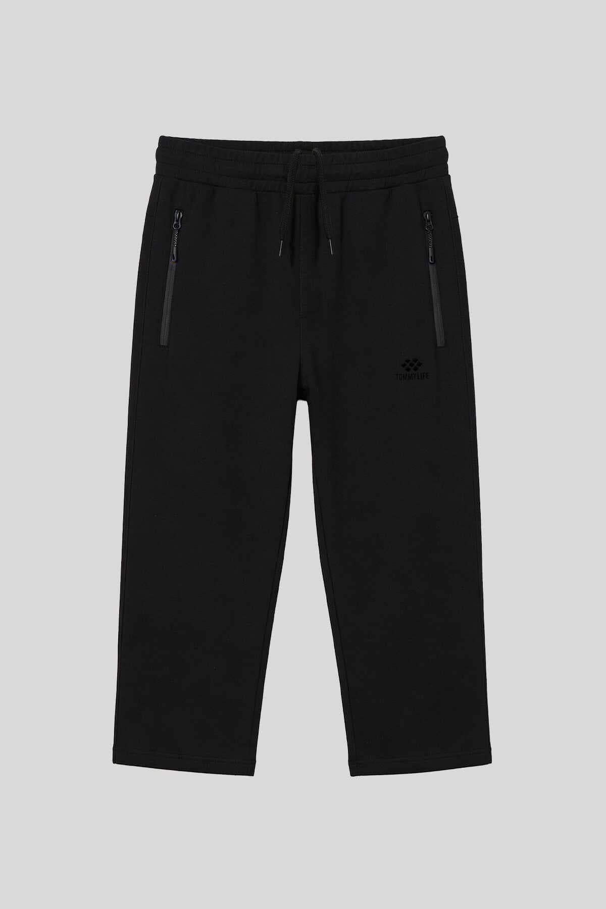 Tommylife Toptan Siyah Fermuar Cepli Standart Kalıp Klasik Paça Erkek Kapri - 83090 - SİYAH
