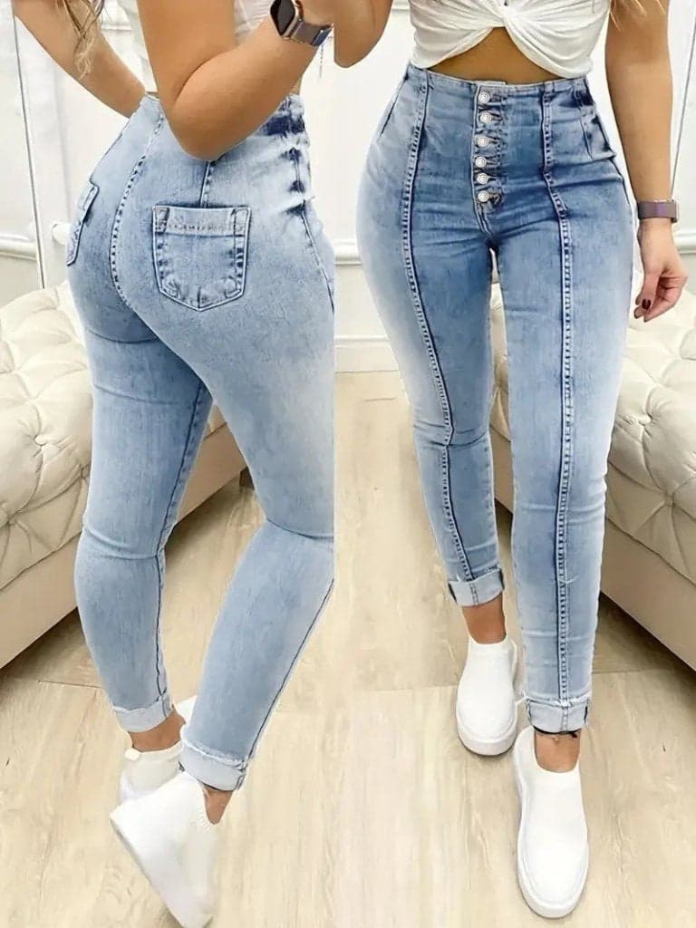 Kadın Yüksek Bel önden Düğmeli Jean Pantolon , 31138