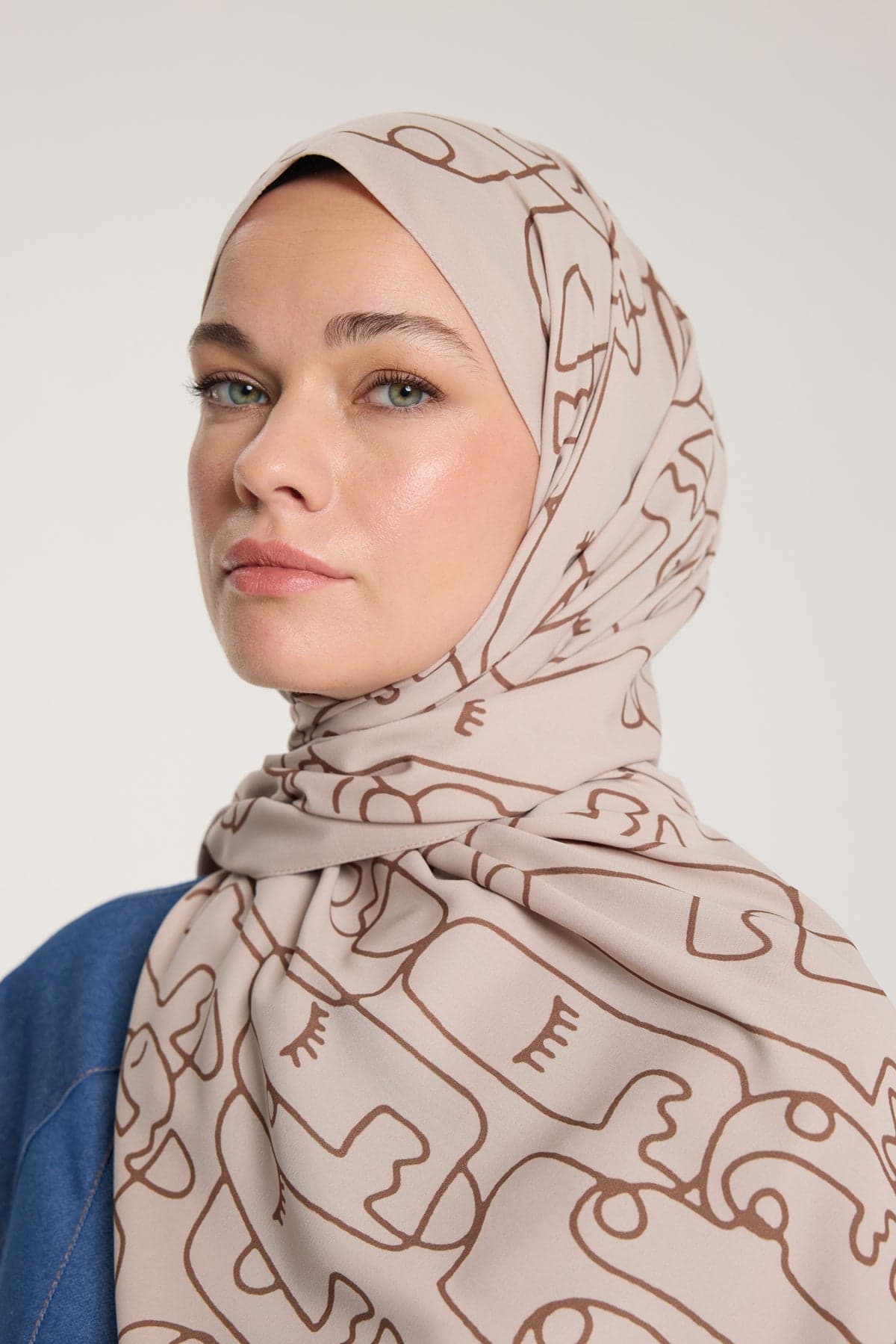 Pure Tone Şal - Marjinal Desen - Taş - Kahve - Marjinal Desen - Taş - Kahve