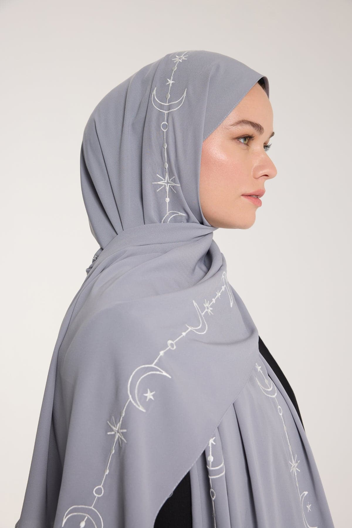 Nakış Şal - Hilal Dokuma - Gri - Beyaz - Hilal Dokuma - Gri - Beyaz