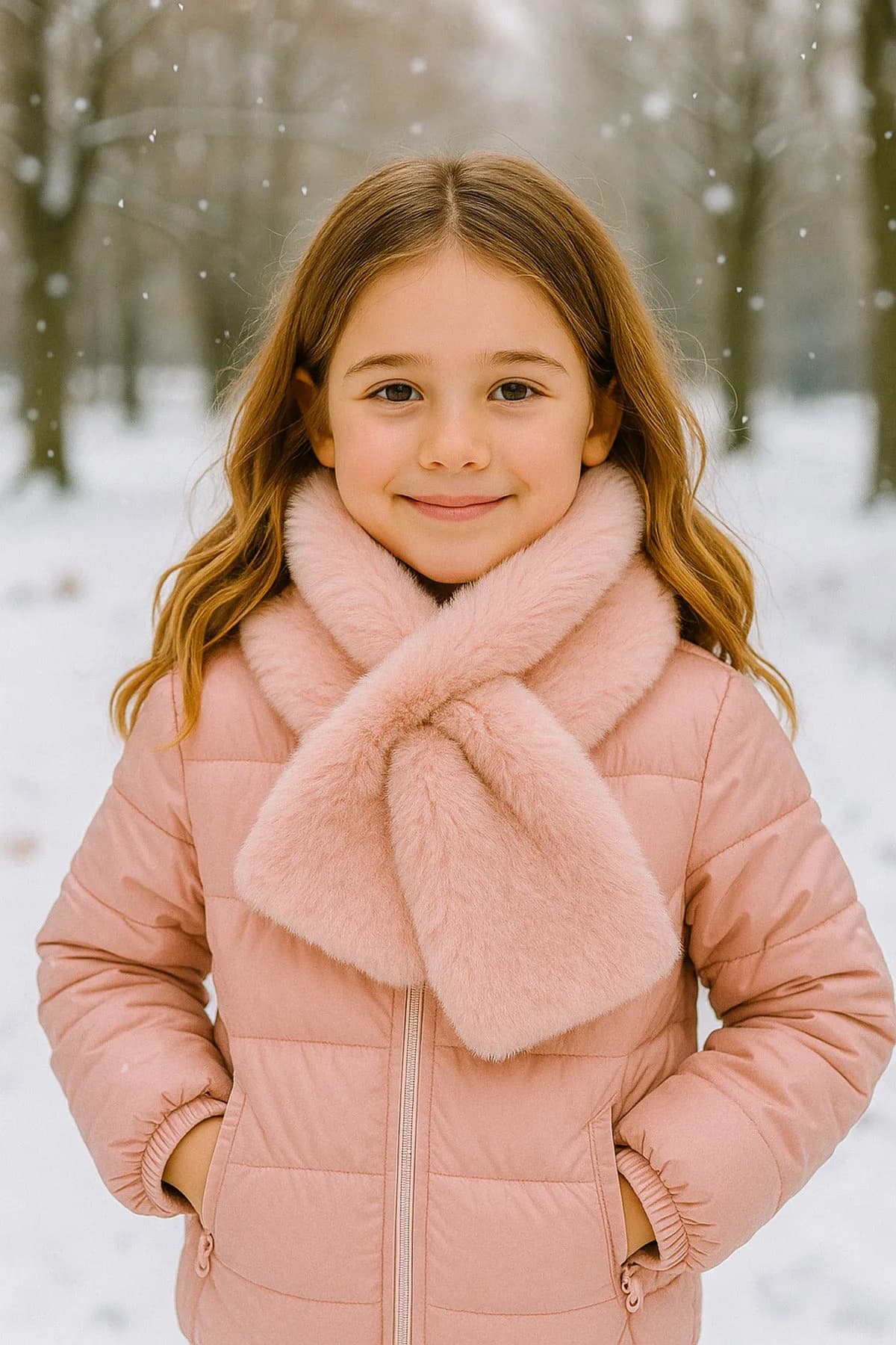 Kız Çocuk Pembe Peluş Kaşkol Boyunluk Atkı Byn001 - Pembe