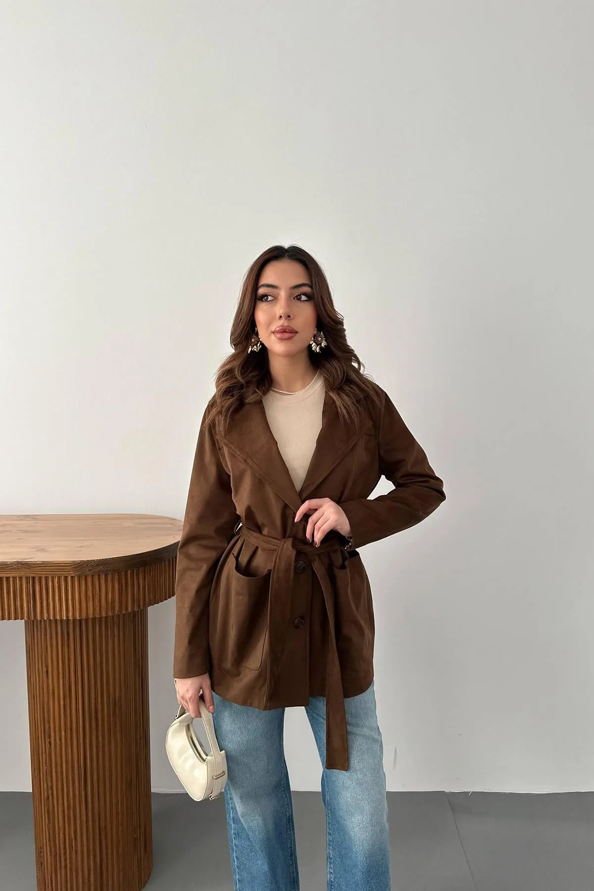 Camel Süet Bağlamalı Ceket - Camel