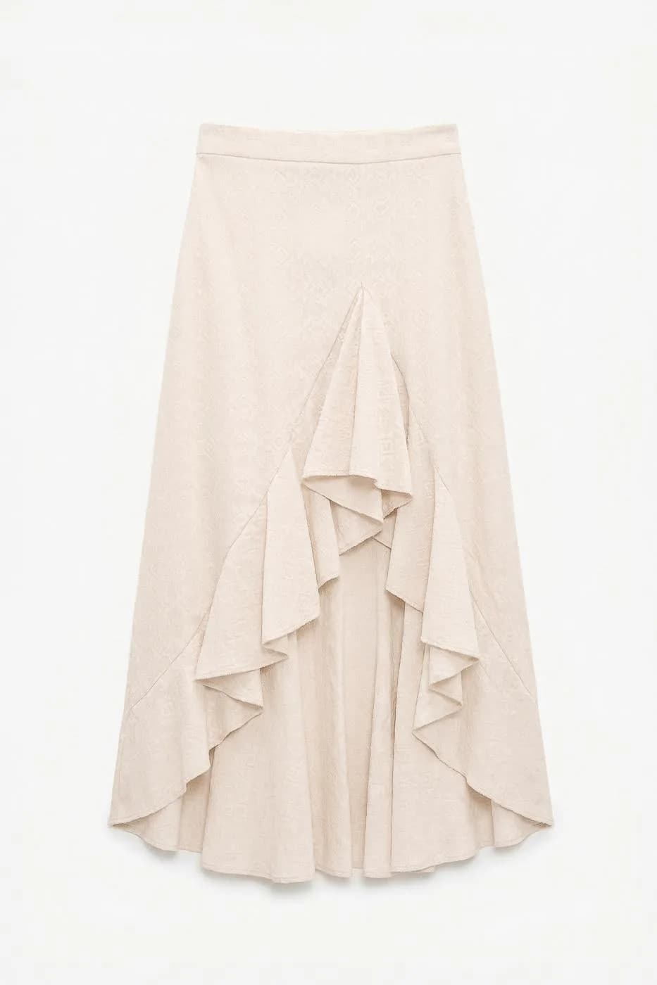 Ruffled Midi Skirt - Ecru
